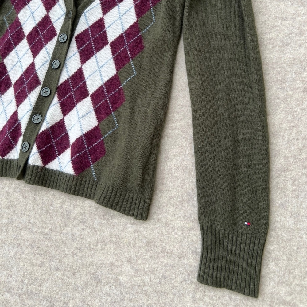 Tommy Hilfiger Cardigan Womens XL Green Good Argyle Wool Angora Blend V-Neck - Picture 8 of 9